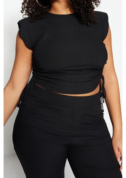 Moda Büyük Beden Bisiklet Yaka Örme Fit Düz Desen Casual Günlük Crop Kolsuz Bluz modelleri