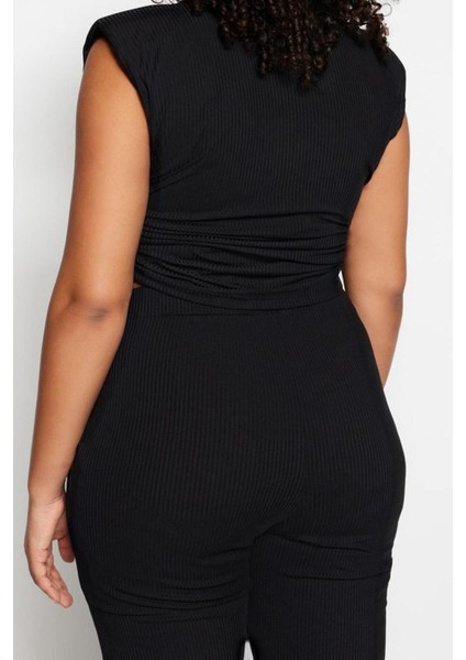 Moda Büyük Beden Bisiklet Yaka Örme Fit Düz Desen Casual Günlük Crop Kolsuz Bluz indirimleri