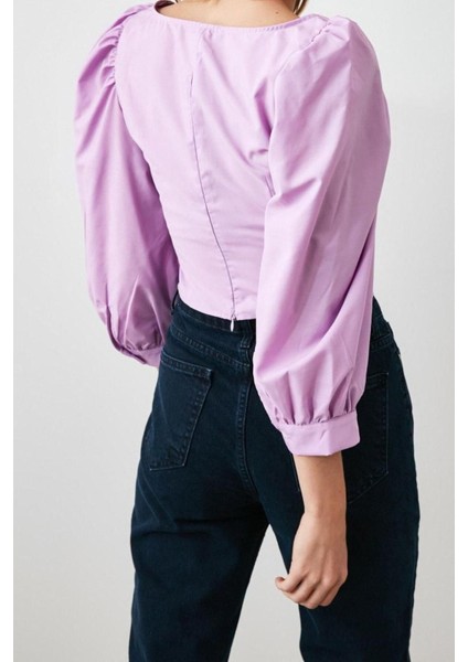 Moda Kare Yaka Dokuma Slim Fit Düz Desen Casual Günlük Regular Truvakar Kol Kol Bluz fırsatları