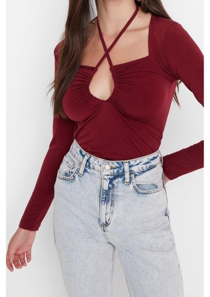 Moda Boyundan Bağlamalı Örme Slim Düz Desen Casual Günlük Regular Uzun Kol Bluz fiyatları