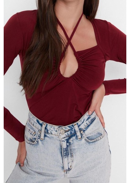 Moda Boyundan Bağlamalı Örme Slim Düz Desen Casual Günlük Regular Uzun Kol Bluz fırsatları