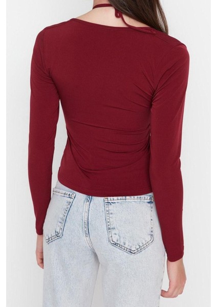 Moda Boyundan Bağlamalı Örme Slim Düz Desen Casual Günlük Regular Uzun Kol Bluz indirimleri
