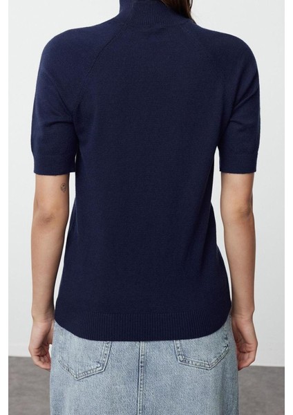 Moda Dik Yaka Triko Slim Düz Desen Casual Günlük Regular Kısa Kol Bluz indirimleri