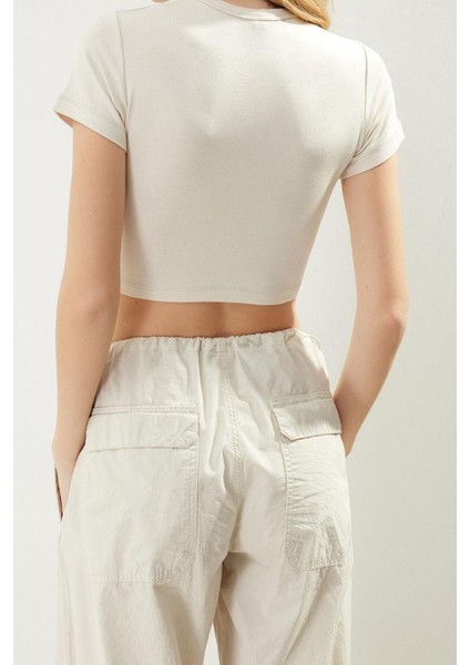 Moda Bisiklet Yaka Örme Slim Çizgili Desen Casual Günlük Crop Kısa Kol Bluz modelleri