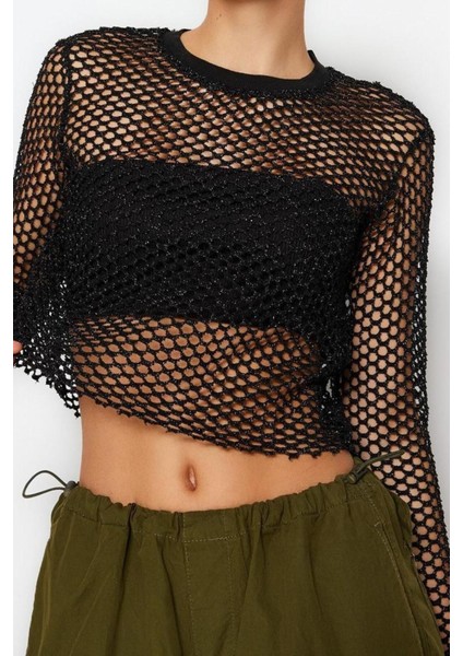 Moda Bisiklet Yaka Örme Regular Düz Desen Casual Günlük Crop Uzun Kol Bluz modelleri