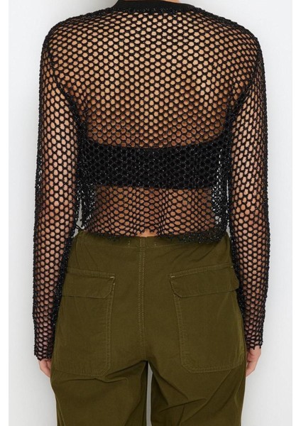 Moda Bisiklet Yaka Örme Regular Düz Desen Casual Günlük Crop Uzun Kol Bluz indirimleri