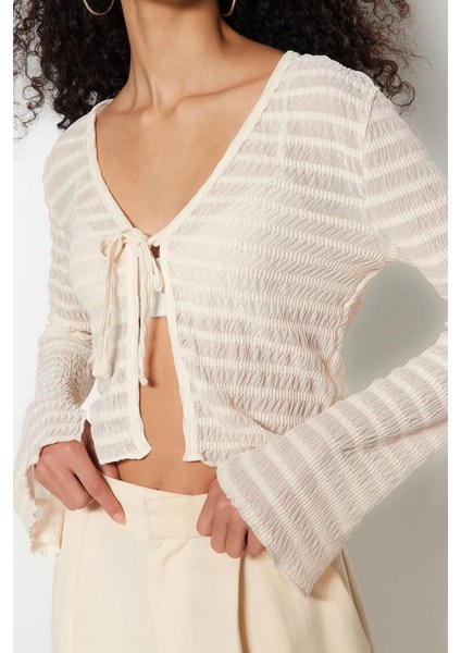 Moda V Yaka Örme Regular Düz Desen Casual Günlük Crop Uzun Kol Bluz fiyatları