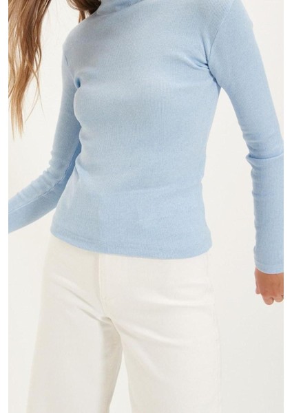 Moda Dik Yaka Örme Slim Düz Desen Casual Günlük Regular Uzun Kol Bluz modelleri