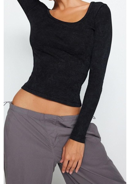 Moda Havuz Yaka Örme Slim Düz Desen Casual Günlük Regular Uzun Kol Bluz fiyatları