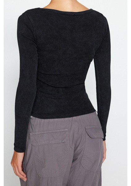 Moda Havuz Yaka Örme Slim Düz Desen Casual Günlük Regular Uzun Kol Bluz indirimleri