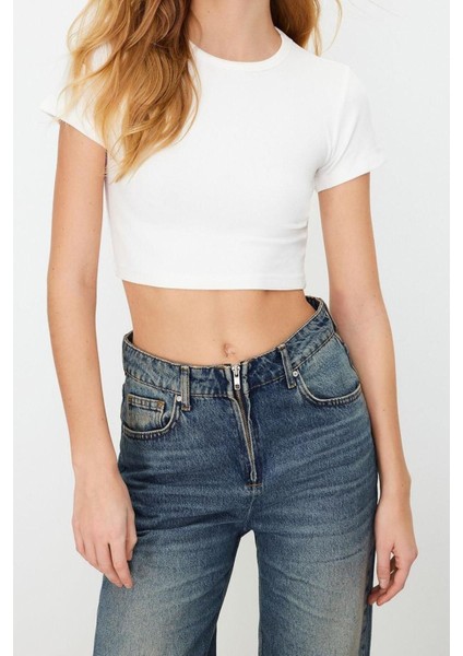 Moda Bisiklet Yaka Örme Slim Çizgili Desen Casual Günlük Crop Kısa Kol Bluz modelleri