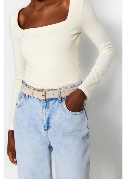 Moda Kare Yaka Örme Slim Düz Desen Casual Günlük Regular Uzun Kol Bluz fırsatları