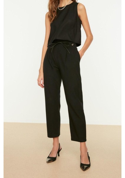 Moda Bisiklet Yaka Dokuma Regular Düz Desen Casual Günlük Crop Kolsuz Bluz