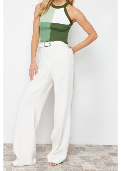 Moda Halter Yaka Triko Slim Renk Bloklu Desen Casual Günlük Crop Kolsuz Bluz fiyatları
