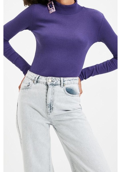 Moda Dik Yaka Örme Slim Düz Desen Casual Günlük Regular Uzun Kol Bluz modelleri