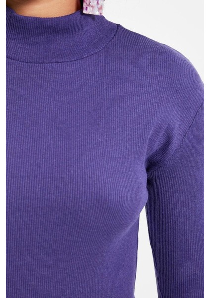 Moda Dik Yaka Örme Slim Düz Desen Casual Günlük Regular Uzun Kol Bluz fırsatları