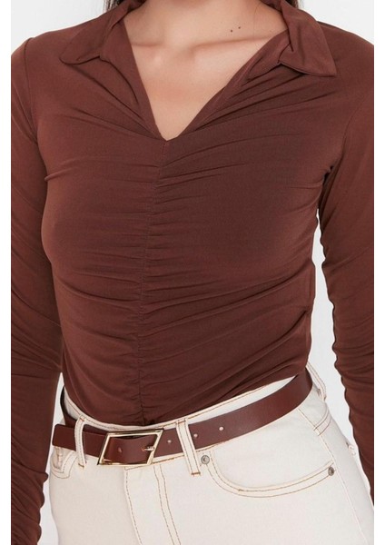 Moda Polo Yaka Örme Slim Düz Desen Casual Günlük Regular Uzun Kol Bluz fiyatları