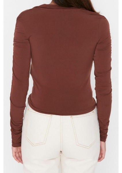 Moda Polo Yaka Örme Slim Düz Desen Casual Günlük Regular Uzun Kol Bluz fırsatları