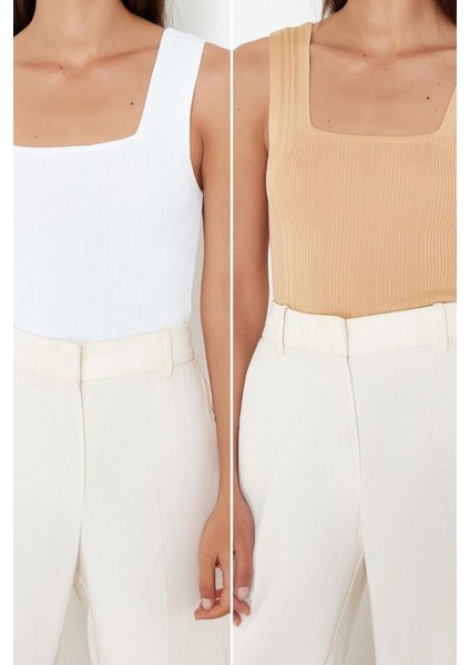 Moda Havuz Yaka Triko Slim Düz Desen Casual Günlük Regular Askılı Kol Bluz fiyatları