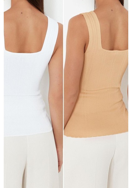 Moda Havuz Yaka Triko Slim Düz Desen Casual Günlük Regular Askılı Kol Bluz modelleri