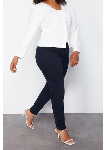 Moda Büyük Beden V Yaka Dokuma Fit Düz Desen Casual Günlük Regular Uzun Kol Bluz fırsatları