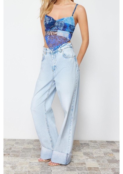 Moda Degaje Yaka Örme Slim Geometrik Desen Casual Günlük Crop Askılı Kol Bluz modelleri