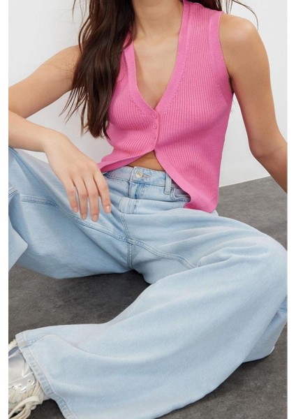 Moda V Yaka Triko Slim Düz Desen Casual Günlük Crop Kolsuz Bluz fiyatları