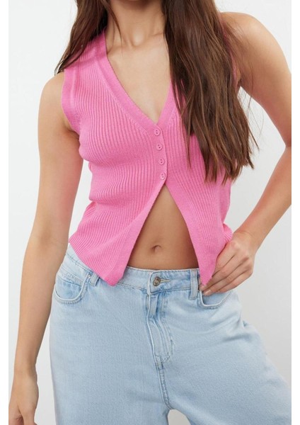 Moda V Yaka Triko Slim Düz Desen Casual Günlük Crop Kolsuz Bluz modelleri