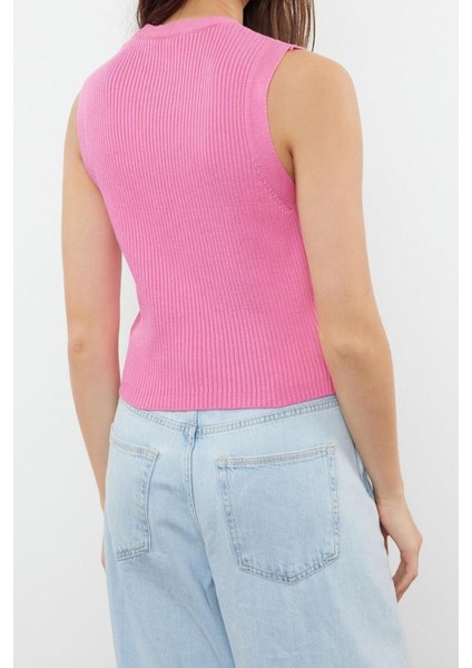 Moda V Yaka Triko Slim Düz Desen Casual Günlük Crop Kolsuz Bluz indirimleri