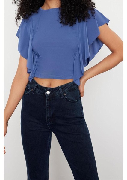 Moda Bisiklet Yaka Örme Slim Düz Desen Casual Günlük Crop Kısa Kol Bluz fiyatları