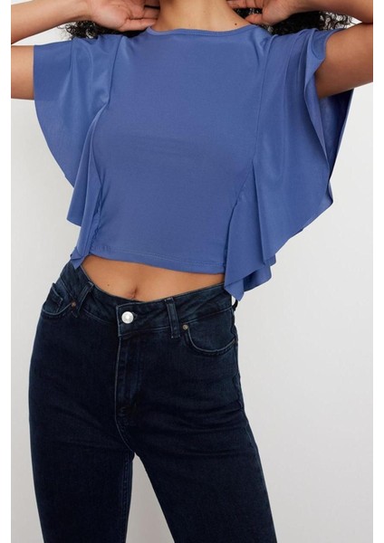 Moda Bisiklet Yaka Örme Slim Düz Desen Casual Günlük Crop Kısa Kol Bluz modelleri