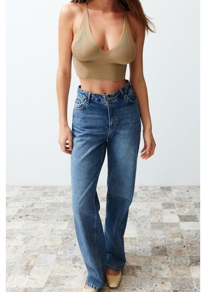 Moda V Yaka Triko Slim Düz Desen Casual Günlük Super Crop Askılı Kol Bluz fiyatları