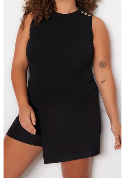 Moda Büyük Beden Bisiklet Yaka Örme Fit Düz Desen Casual Günlük Regular Kolsuz Bluz fiyatları