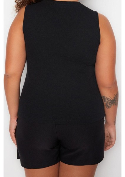 Moda Büyük Beden Bisiklet Yaka Örme Fit Düz Desen Casual Günlük Regular Kolsuz Bluz indirimleri