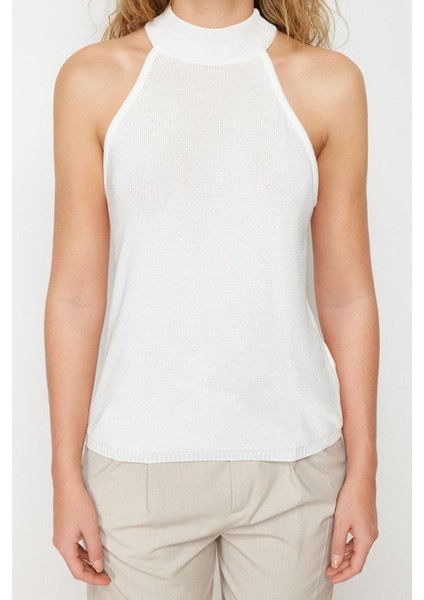 Moda Halter Yaka Triko Fit Düz Desen Casual Günlük Regular Kolsuz Bluz