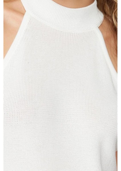 Moda Halter Yaka Triko Fit Düz Desen Casual Günlük Regular Kolsuz Bluz modelleri