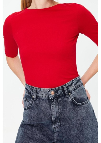 Moda Kayık Yaka Örme Slim Düz Desen Casual Günlük Regular Truvakar Kol Kol Bluz fiyatları
