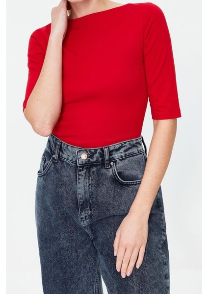 Moda Kayık Yaka Örme Slim Düz Desen Casual Günlük Regular Truvakar Kol Kol Bluz modelleri