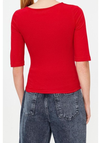 Moda Kayık Yaka Örme Slim Düz Desen Casual Günlük Regular Truvakar Kol Kol Bluz indirimleri