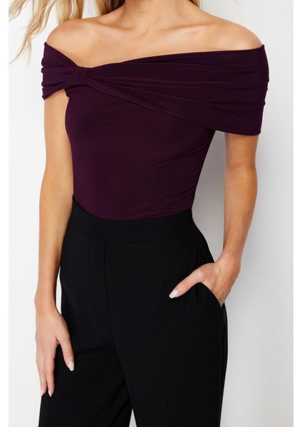 Moda Carmen Yaka Örme Slim Düz Desen Casual Günlük Regular Kısa Kol Bluz fırsatları