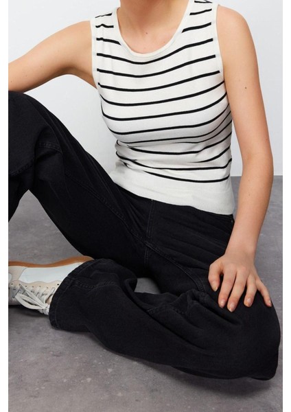 Moda Polo Yaka Triko Fit Çizgili Desen Casual Günlük Regular Kolsuz Bluz fırsatları