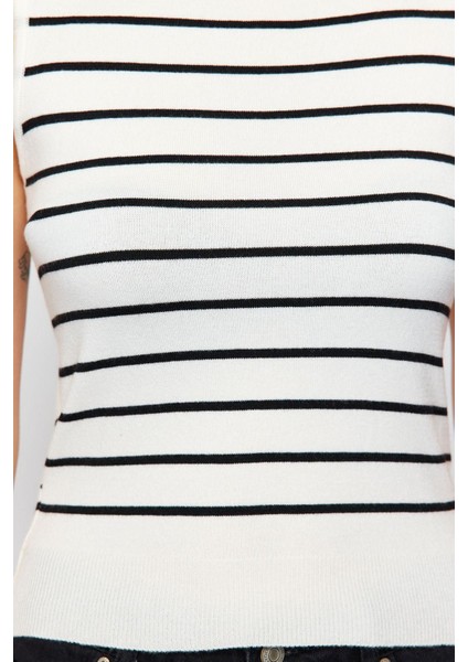 Moda Polo Yaka Triko Fit Çizgili Desen Casual Günlük Regular Kolsuz Bluz indirimleri