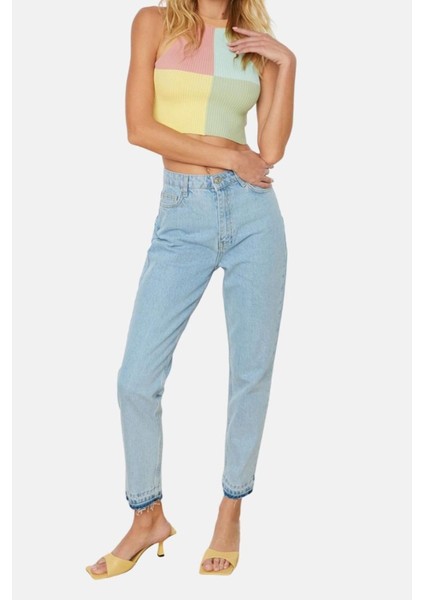 Moda Halter Yaka Triko Slim Renk Bloklu Desen Casual Günlük Crop Kolsuz Bluz modelleri