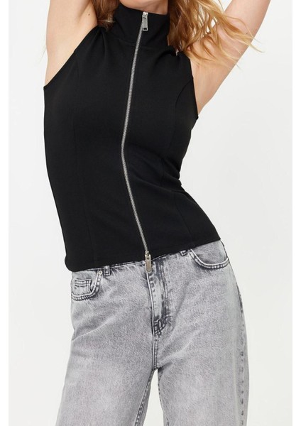 Moda Dik Yaka Örme Slim Düz Desen Casual Günlük Regular Kolsuz Bluz fiyatları