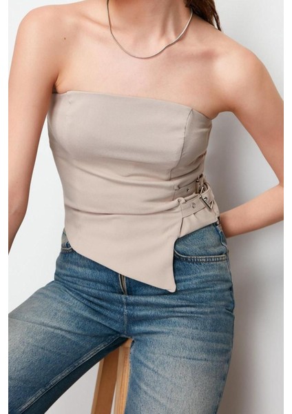 Moda Straplez Dokuma Fit Düz Desen Şık Gece Regular Kolsuz Bluz fırsatları