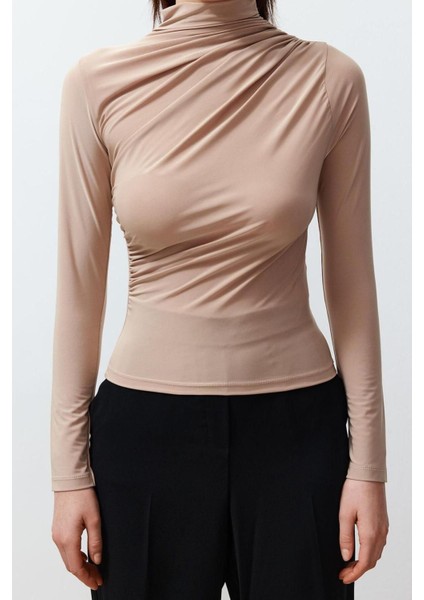 Moda Kare Yaka Örme Slim Düz Desen Casual Günlük Crop Kısa Kol Bluz