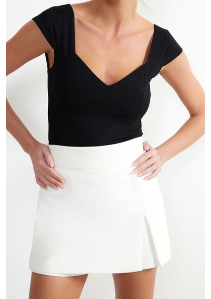 Moda Kalp Yaka Örme Slim Düz Desen Casual Günlük Crop Kolsuz Bluz modelleri