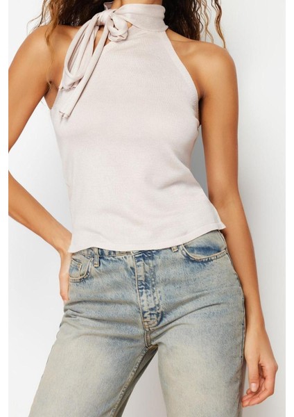 Moda Boyundan Bağlamalı Triko Regular Düz Desen Casual Günlük Regular Kolsuz Bluz fiyatları