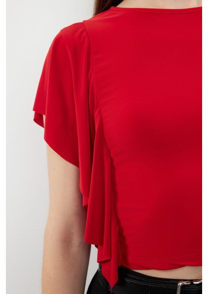 Moda Bisiklet Yaka Örme Slim Düz Desen Casual Günlük Crop Kısa Kol Bluz fırsatları