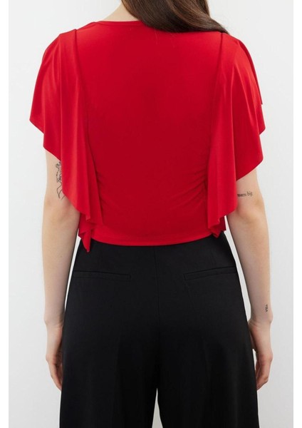 Moda Bisiklet Yaka Örme Slim Düz Desen Casual Günlük Crop Kısa Kol Bluz indirimleri
